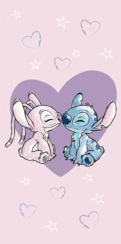 Disney Lilo E Stitch Telo Mare Love, Rosa, 100% Cotone, 70 X 140 Cm