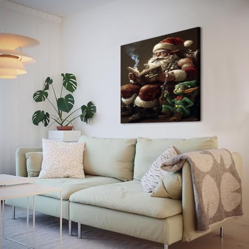 Toile Père Noël style nordique déco rustique fête
