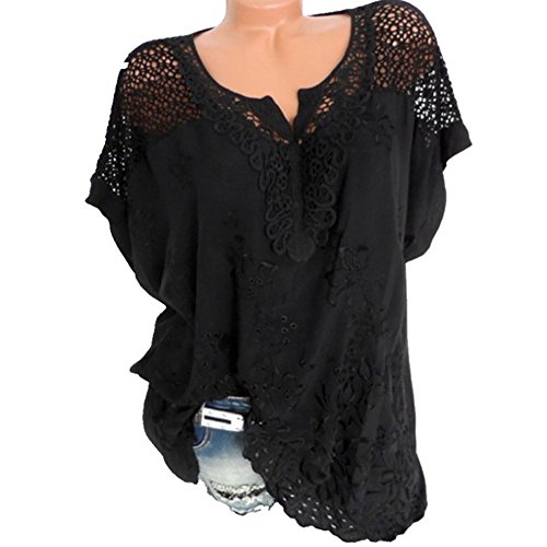 MOMOXI Tops para Mujer, Moda Mujer Camisola Encaje Empalme Color Puro Manga...