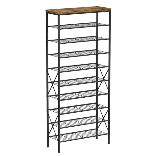 Image of 10-Tier Tall Shoe Rack, Large Capacity Shoe Shelf Holds40-45 Pairs, Shoe Shelf for Entryway, Hallway, Living Room, Rustic Brown
