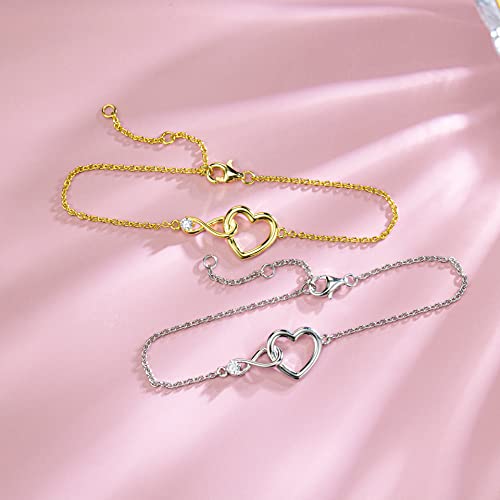 FANCIME Infinity Love Heart Necklace Bracelet 925 Sterling Sliver Gold Plated Dainty Simulated Diamond Jewelry Birthday Anniversary for Women Mom Her Wife Lady, Adjustable Chain4