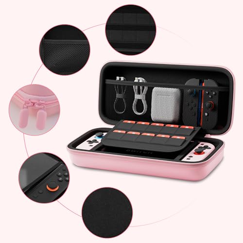 Funda rosa para Nintendo Switch 2 de viaje rígida con protector de pantalla de cristal 2