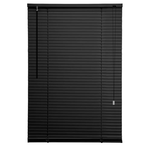ASAB PVC Venetian Shutter Blinds | Window Mounting Brackets Easily Cut | Home Office Privacy Light Protection | Twist Tilt Open Close Control Wand Pull Cord - 165 x 130cm - Black