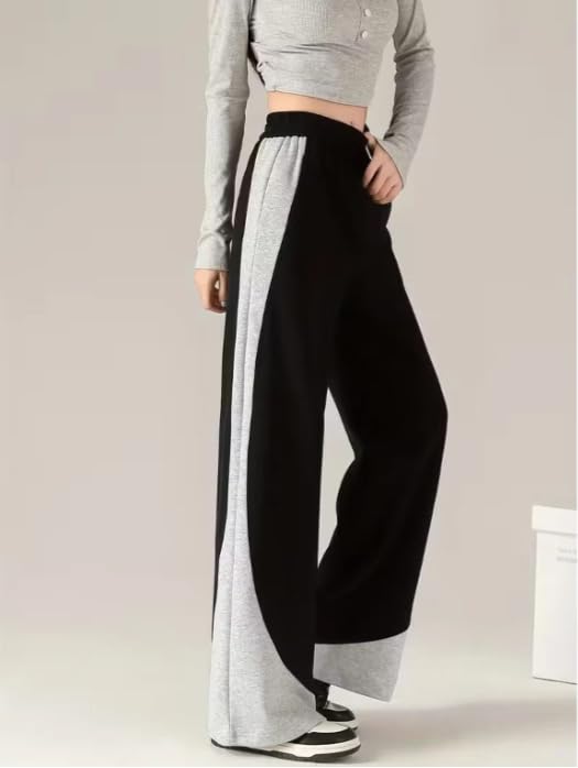 Image of CRAMPLEWomen's Graphic Print Wide Leg Sweatpants, Elastic Waist with Drawstring, Casual Streetwear Joggers