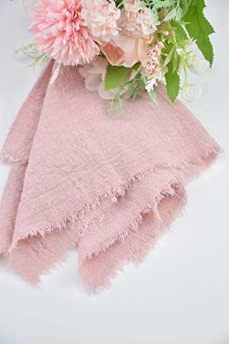 Joanlody Handmade Gauze Napkins 16.5X16.5 Inches Cotton Cloth Napkins With Fringe Rustic Dinner Napkins For Wedding Party Set Of 10 Dusty Rose #TOP5