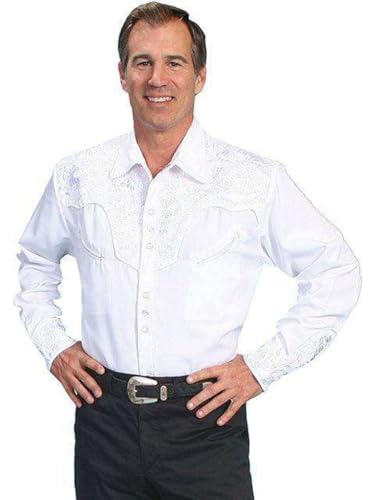 Scully Western Shirt Mens L/S Snap Embroidered XS White F0_P-634