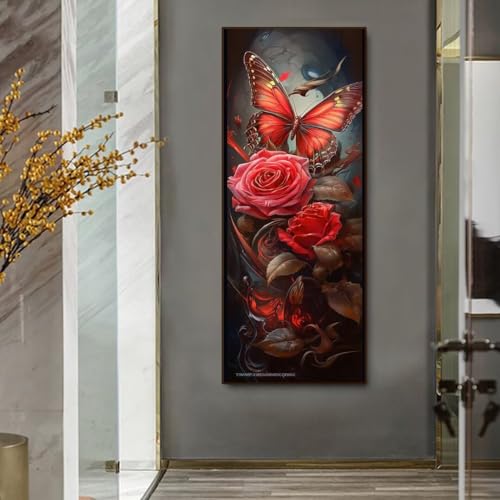 Diamond Painting Complet Fleur de Papillon 5D Grand Format 40x120cm pour Décoration Murale Salon