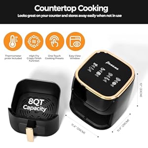 Panana 8QT Large Air Fryer Compact, 8 Preset Menus Airfryer, One-Touch Digital Control Presets, Touchscreen Display, Dishwasher Safe, Nonstick, Fit for Family (Black) Panana 8QT Large Air Fryer Compact 8 Preset Menus Airfryer One Touch Digital Control Presets Touchscreen Display Dishwasher Safe Nonstick Fit for Family Black