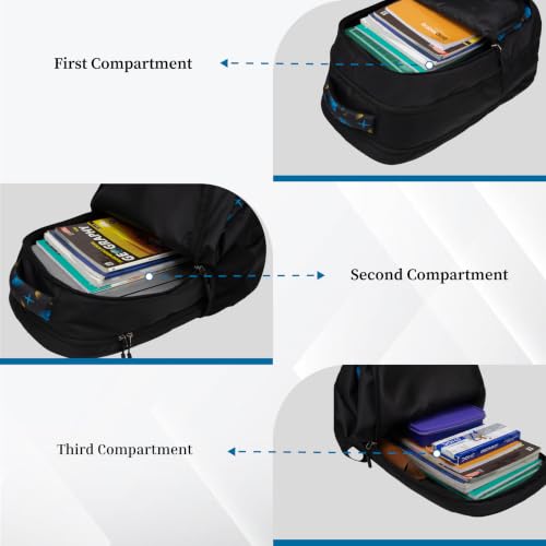 Image of F Gear Ryto Black 35L School Backpack with 3 Spacious Compartments, 1 Front Pocket & Side Bottle Holder, Airflow Padded Back, Lightweight & Durable Bag for School, Tuition, Travel and Work