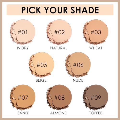 FOCALLURE Flawless Pressed Powder, Control Shine & Smooth Complexion, Pressed Setting Powder Foundation Makeup, Portable Face Powder Compact, Long-Lasting Matte Finish, Natural