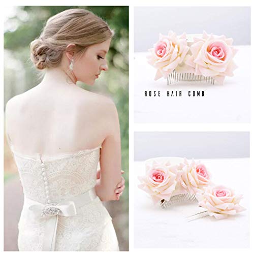 Yean Rose Flower Hair Comb Hair Pins Set Flamenco Dancer Headpiece for Women and Girls (Pink)