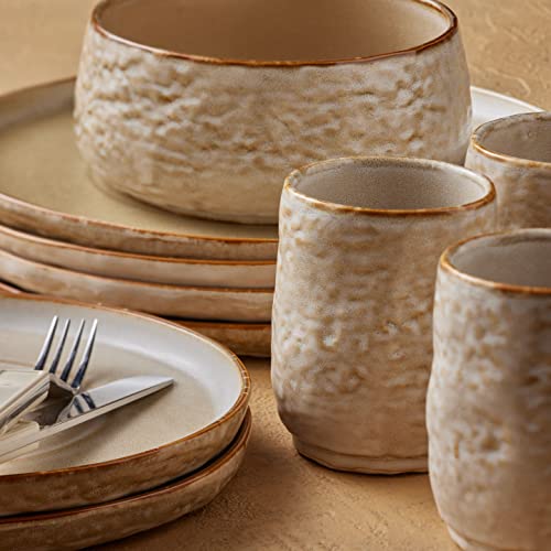 Stone By Mercer Project Shosai Stoneware 16-Piece Dinnerware Set, Sand #TOP5