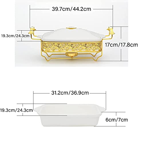 ywewsq Chafing Dish Buffet-Set, Goldenes Wassermuster Edelstahl Chafer Rechteckiges Chafer Dish Set mit Keramik Chafing… – Bild 8