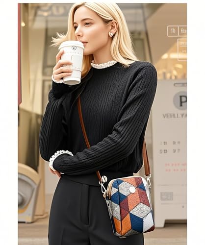 Leather Small Crossbody Bags Purses for Women Vintage Color-block style Cell Phone Shoulder Bag2