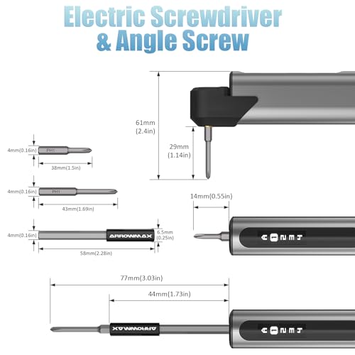 Image of AM ARROWMAX Mini Electric Screwdriver & Removable Angle Screw, 60 in 1 7.4V Precision Electric Screwdriver Set, Repair Tool Set For Phone Camera Watch Laptop (M1 PRO PLUS)