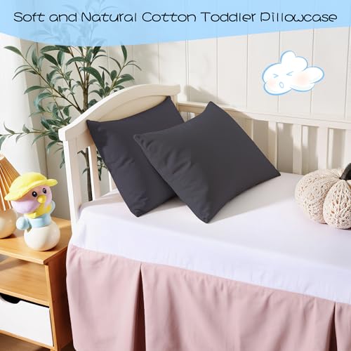 Image of 100% Cotton Toddler Pillow Protectors with Invisible Zipper, 600 Thread Count Sateen Wave Soft Breathable Hypoallergenic Nursery Pillowcases for Kids, 13x18 Inches, Set of 2