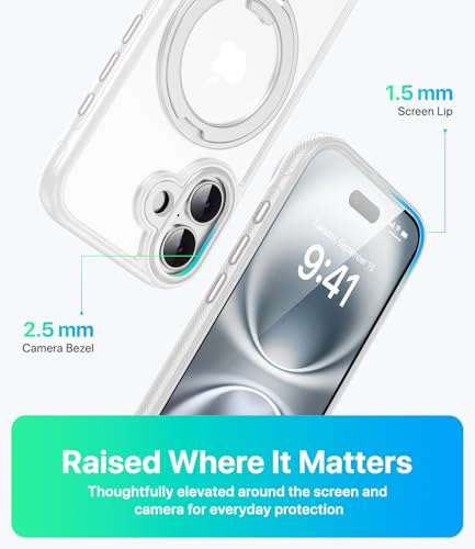 Image of for iPhone 16 Case, Compatible with MagSafe, Slim Shockproof Military-Grade Rugged Protective Case with Stand, Camera Control, Comfort Grip (B-White, iPhone 16)