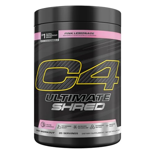 Image of Cellucor C4 Ultimate Shred Pre Workout Powder, Metabolism Supplement with Cayenne Extract+300mg Caffeine+TeaCrine+Dynamine - Pink Lemonade, 20 Servings