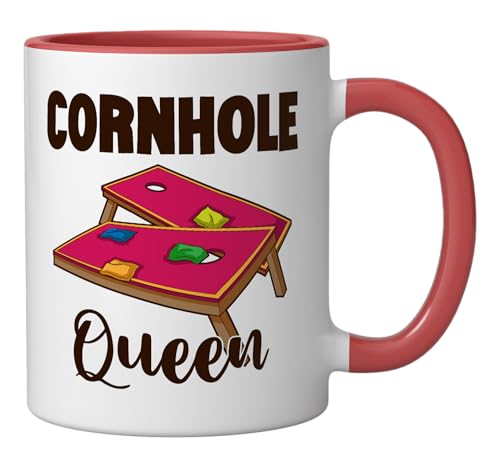 Taza de cerámica Cornhole Queen 11 oz rojo/blanco miniatura 2