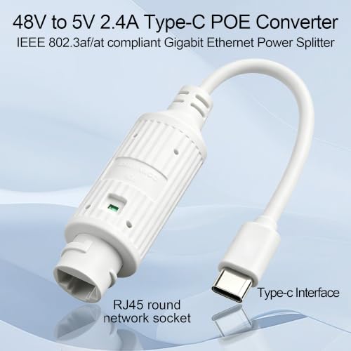 Image of PoE to USB-C Power Adapter,48V to 5V 10W POE to USB C Adapter | Power Only, No Data Transmission,IEEE 802.3af Compatible for Security Cameras and PoE Devices