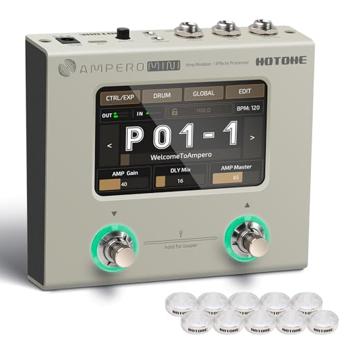 HOTONE Multi Effects Processor Pedal Guitar Bass Amp Modeling IR Cabinets Simulation Multi LanguageStereo OTG USB Audio Interface Ampero Mini MP-50 (Include 10 PCS Additional Footswitch Toppers)