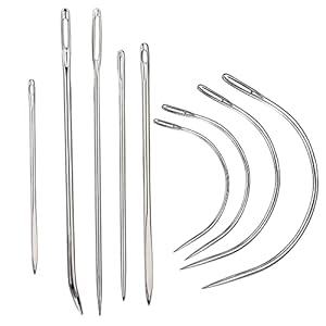 Kit de 9 agujas de coser a mano resistentes, agujas de coser de cuero con 5 agujas de coser a mano de cuero y 4 agujas curvas para tapicería del hogar, agujas de cuero para coser a mano, reparación de