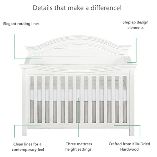 Evolur Belmar Curve 5-in-1 Convertible Crib in Weathered White, Greenguard Gold Certified, Features 3 Mattress Height Settings, Crafted from Hardwood, Wooden Nursery Furniture - Image 6