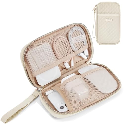 BAGSMART Cord Organizer Travel Cable Organizer Bag Tech Electronic Organizer Travel Case, Travel Essentials for Charger, Cable, Phone, Flash drive, Single Layer - Beige