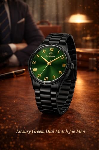 Image of Astrologer-Recommended Luxury Green Roman Dial, Black Chain Watch for Men - Green Dial, Roman Numerals,Black Chain Vastu-Friendly, Stainless Steel, Chronograph, Waterproof, Elegant Design