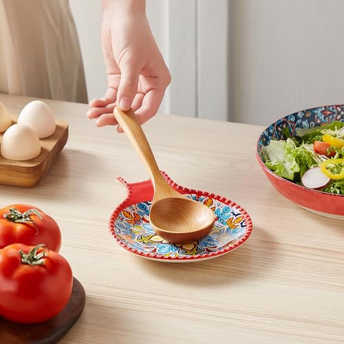 Image of vancasso 7.7 Inch Ceramic Spoon Rest, Bohemian Stove Top, Red | Holds Spoons, Spatulas, Ladles, and Tongs, Bohemian Design, Stove Top and Countertop, Dishwasher and Microwave Safe Ceramic