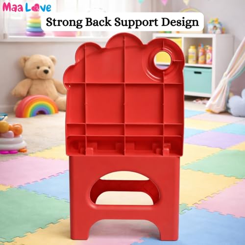 Image of Plastic Foldable Chair for Kids | School Study Chair for Indoor or Outdoor Use for Toddler Kids | Strong & Stable, Safe Rounded Edges | Capacity Up to 40 Kg (Red)