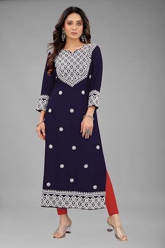 Image of KrazzyKudy Women's Rayon Embroidered Straight Kurti Under 499 Designer Attractive Look Women's Kurta