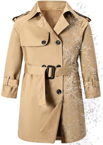 Image of Betusline Boys Waterproof Trench Coat Double Breasted Jacket Dress Coats | Lightweight, Windbreaker Overcoat, Belted, rain jacket, Classic Outwear, Daily, Formal, School, Travel, Outdoor