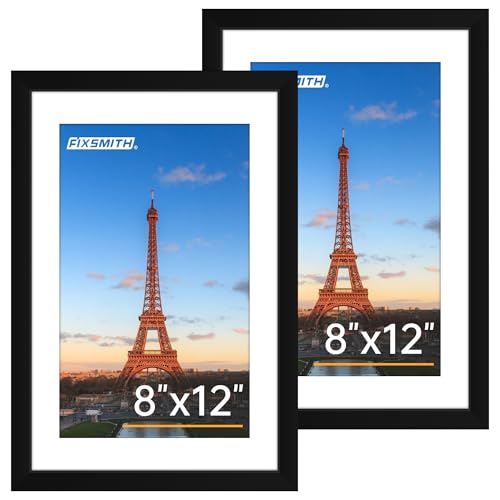 FIXSMITH 8x12 Picture Frame Set of 2 Photo Frame with HD Plexiglass Display Pictures 6x8 with Mat or 8x12 Without Mat Black Picture Frames Collage Wall Decor Gallary Wall Frame