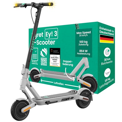 Egret Ey! 3 Faltbarer E-Scooter mit Straßenzulassung, 9\" Luftbereifung + Federung, Reichweite bis 30 km, Blinker, App-Steuerung, maximale Zuladung 120kg Egret Ey! 3 Faltbarer E-Scooter mit Straßenzulassung, 9\" Luftbereifung + Federung, Reichweite bis 30 km, Blinker, App-Steuerung, maximale Zuladung 120kg
