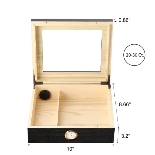 (Xl) Handcrafted Humidor For 20-30 Items, Desktop Cedar Wood Storage Case With Hygrometer, Humidifier, Divider, & Dropper #TOP6