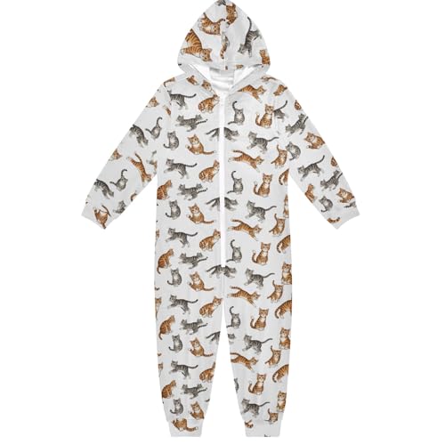 Mono unisex con capucha para niños con diseño de gatos lindos de color blanco, disfraz divertido de Halloween, Navidad, cosplay, Cute Cats White, 4 años