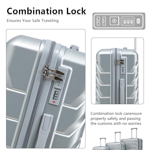 Image of Hardshell Luggage, Lightweight Suitcase with Spinner Wheels, Silver