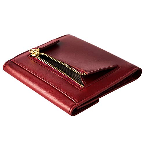 YBONNE Women's Small Compact Bifold Pocket Wallet, Made of Finest Genuine Leather (Red)3