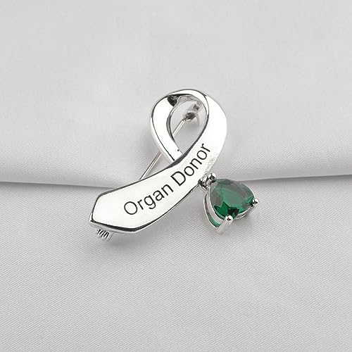 Image of CENWA Organ Donors Green Ribbon Zircon Brooch Pin Organ Donor Gift Organ Donation Awareness Kidney Donor Thank You Gift