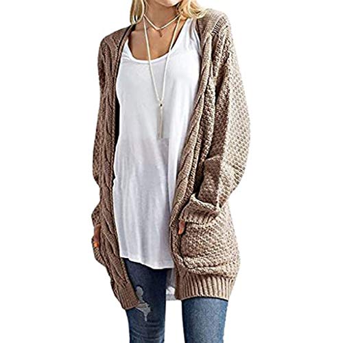 Women Cardigan Open Front Long Sleeve Sweater Boho Knit Comfy Soft Chunky Autumn Winter Solid Outwear Khaki
