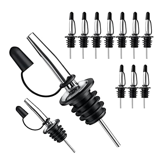 Pafusen 12 Pack Liquor Pour Spout With Dust Caps - Bottle Pourers for Alcohol, Olive Oil - Speed Pourers, Bar Bartender Accessories