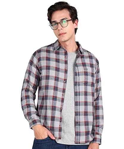 Urbano Fashion Men’s Grey Cotton Full Sleeve Slim Fit Casual Checkered Shirt