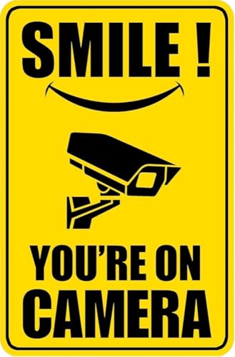 Smile You're on Camera Signs �r�f�I�Ď� ���O �h�ƃJ���� �u���L�Ŕ� ���^���T�C�� �Ǒ��� ��≮�O�p 30.5x40.6 cm