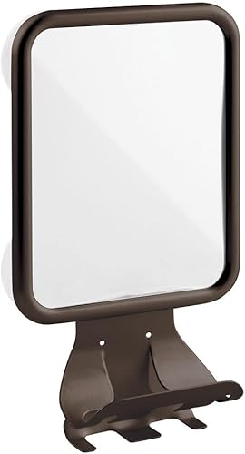 Miniatura 5 de mDesign Espejo de afeitar con succión de metal grande y moderno para duchas y bañeras de baño soportes para crema de afeitar y maquinillas de