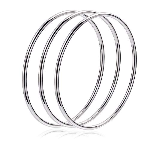LinnaLove Fashion Shiny Thin Round Stainless Steel Bangle Bracelets for Women (1/3/5/8 Set)