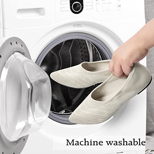 Akk Womens Flat Dress Shoes Knit Ballet Flats Comfortable Pointed Toe Mesh Dressy Shoe Slip-On Lightweight Walking Flats For Women Casual Foldable Beige Size 8 #TOP5