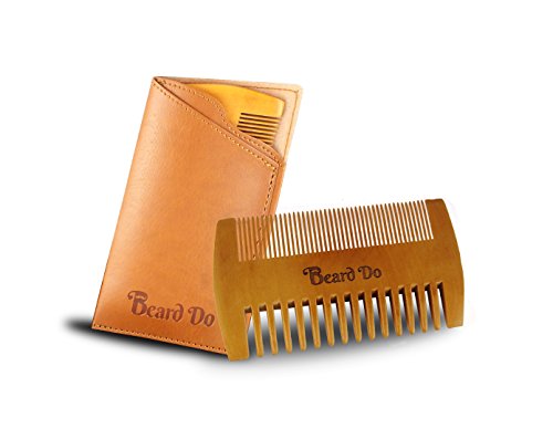 Beard Do Dual Action Wooden Beard Comb & Case - Natural Brown Pear Wood Anti-Static and Hypoallergenic Wood Pocket Comb - For Long and Short Beards & Mustaches with Fragrance Scent