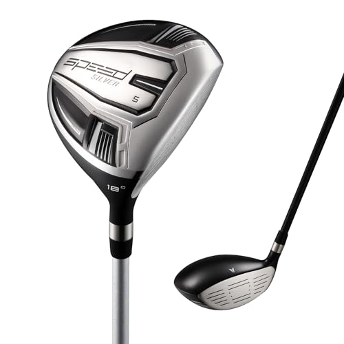 Speed System Golf Stainless Steel Fairway Golf Club Lightweight Graphite Shaft High Launch USGA Approved Right Hand Mens Club and Headcover Black - Silver - Soft Flex - 7 Wood 22 Degrees