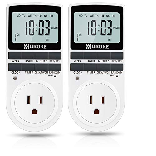 Light Timer, Ukoke Timer Outlet, Appliance Timer With Outlet, 7 Day Weekly Programmable Outlet With Timer, Wall Timer Light Switch, Digital Light Timer, Plug-In Timer For Electrical Outle (2 Pack) #TOP3
